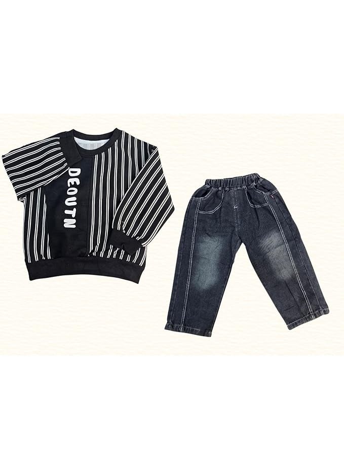 MINIIMODZ MINII MODZ DEOUTN Name Print Stripes Design Pant & Full Sleeve Shirt Set for Boys | Pant Top Set for Boy | Best Gift for Diwali & Festivals - Image 2